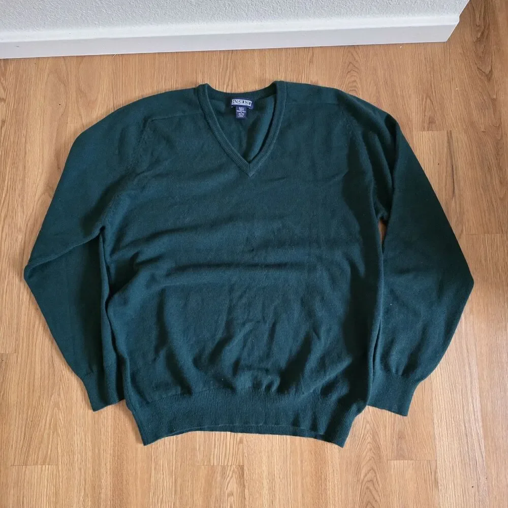 Lands End Cashmere Sweater Mens L Tall Green V Neck Pullover Minimalist Luxury - Picture 8 of 8